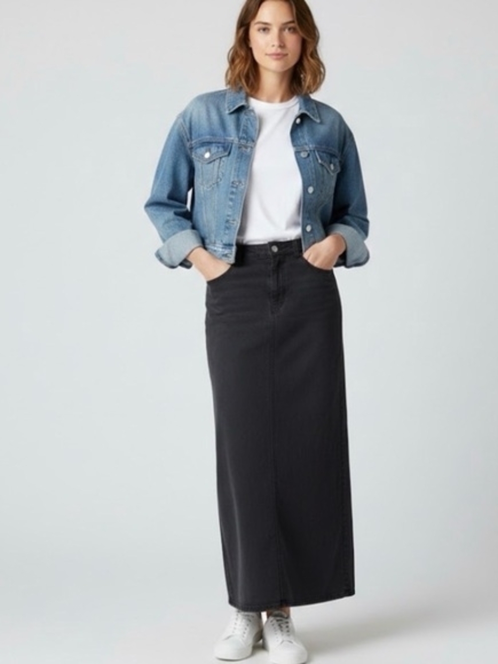Weekday Black Maxi Denim Skirt with Straight Silhouette